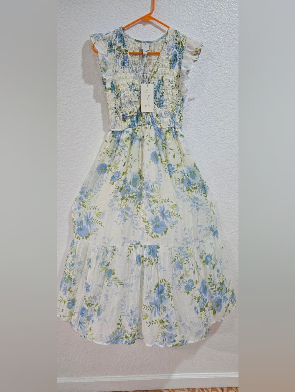Joie White Dress with Blue and Green Floral Print